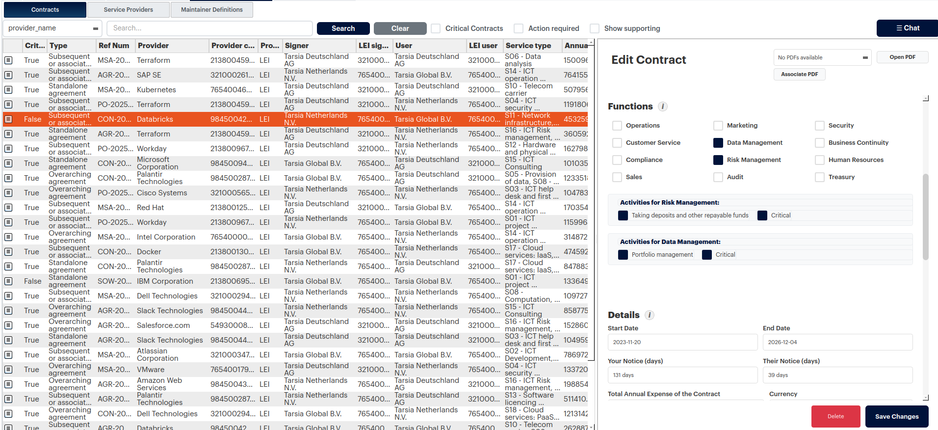 Contract Management Interface